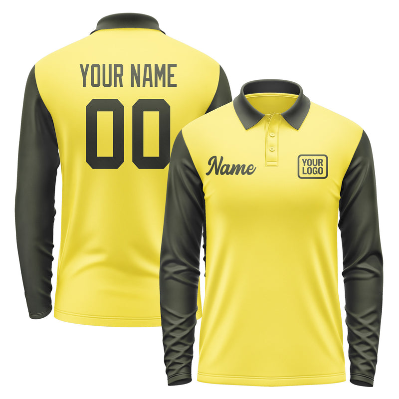 Custom Light Yellow Olive Long Sleeve Polo Shirt Pl260202B102