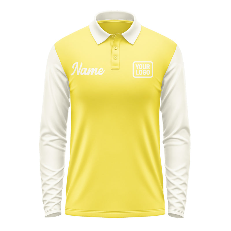 Custom Light Yellow Cream Long Sleeve Polo Shirt Pl260303B103