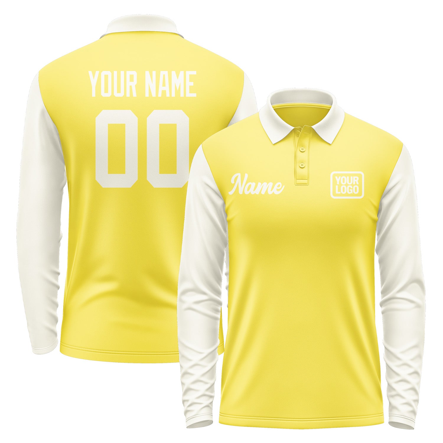 Custom Light Yellow Cream Long Sleeve Polo Shirt Pl260303B103