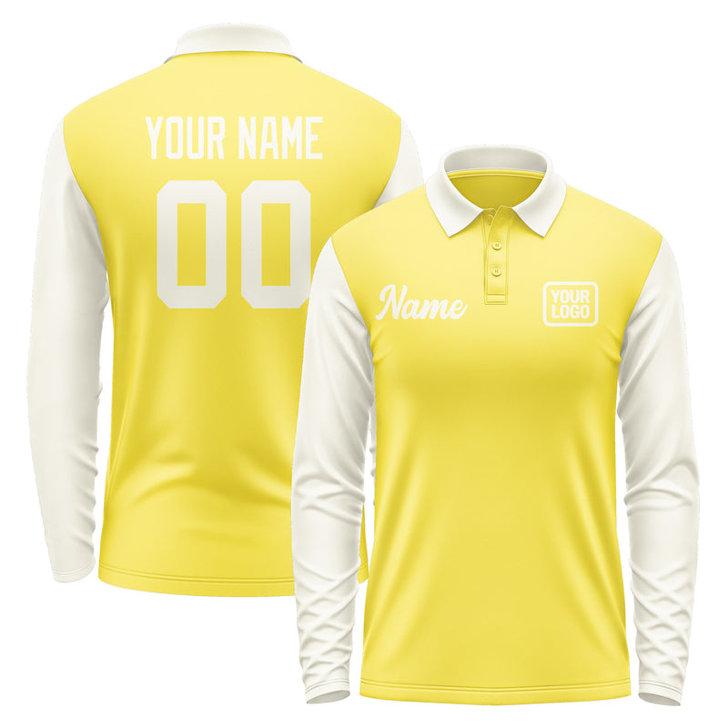 Custom Light Yellow Cream Long Sleeve Polo Shirt Pl260303B103
