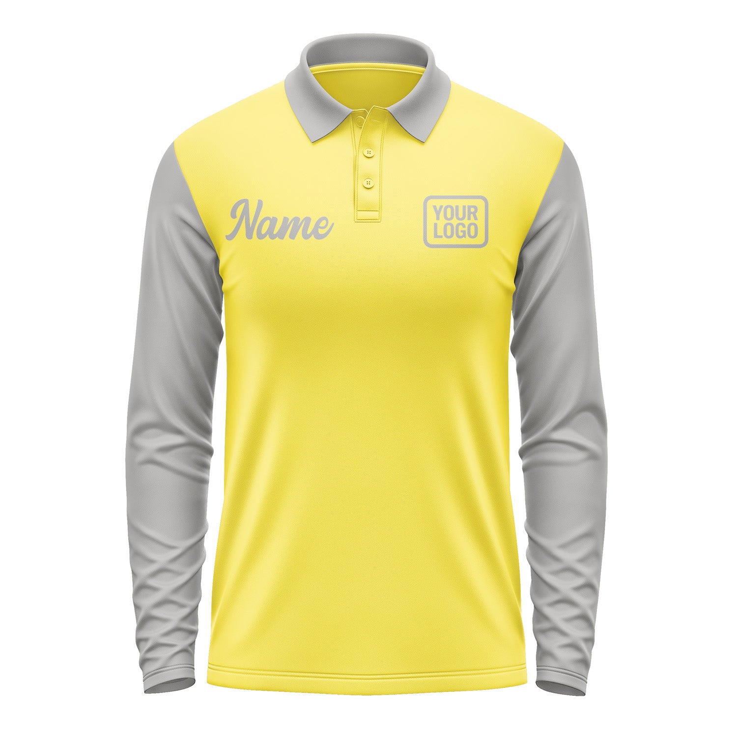Custom Light Yellow Gray Long Sleeve Polo Shirt Pl260404B104