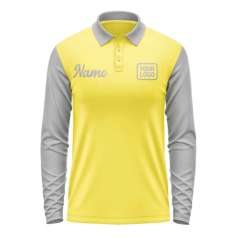 Custom Light Yellow Gray Long Sleeve Polo Shirt Pl260404B104
