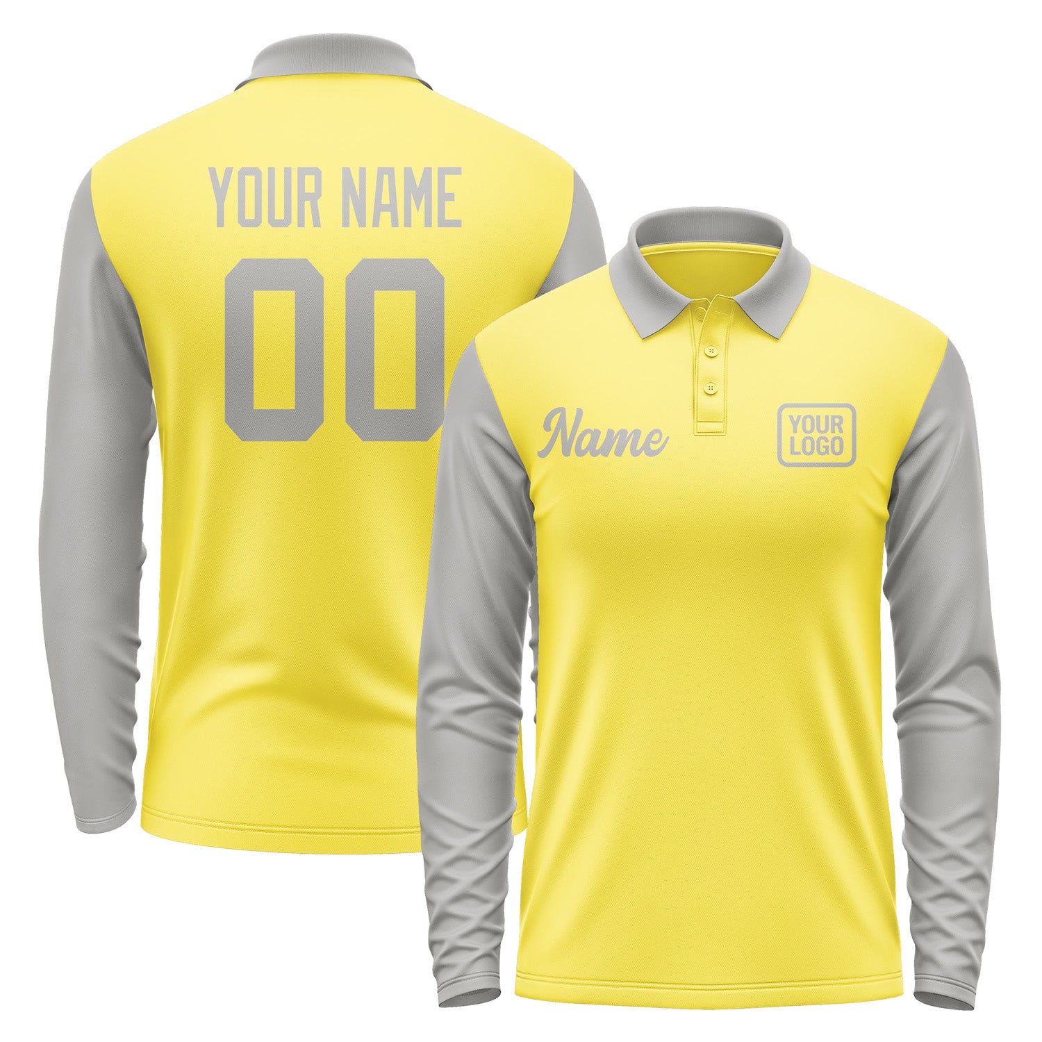 Custom Light Yellow Gray Long Sleeve Polo Shirt Pl260404B104