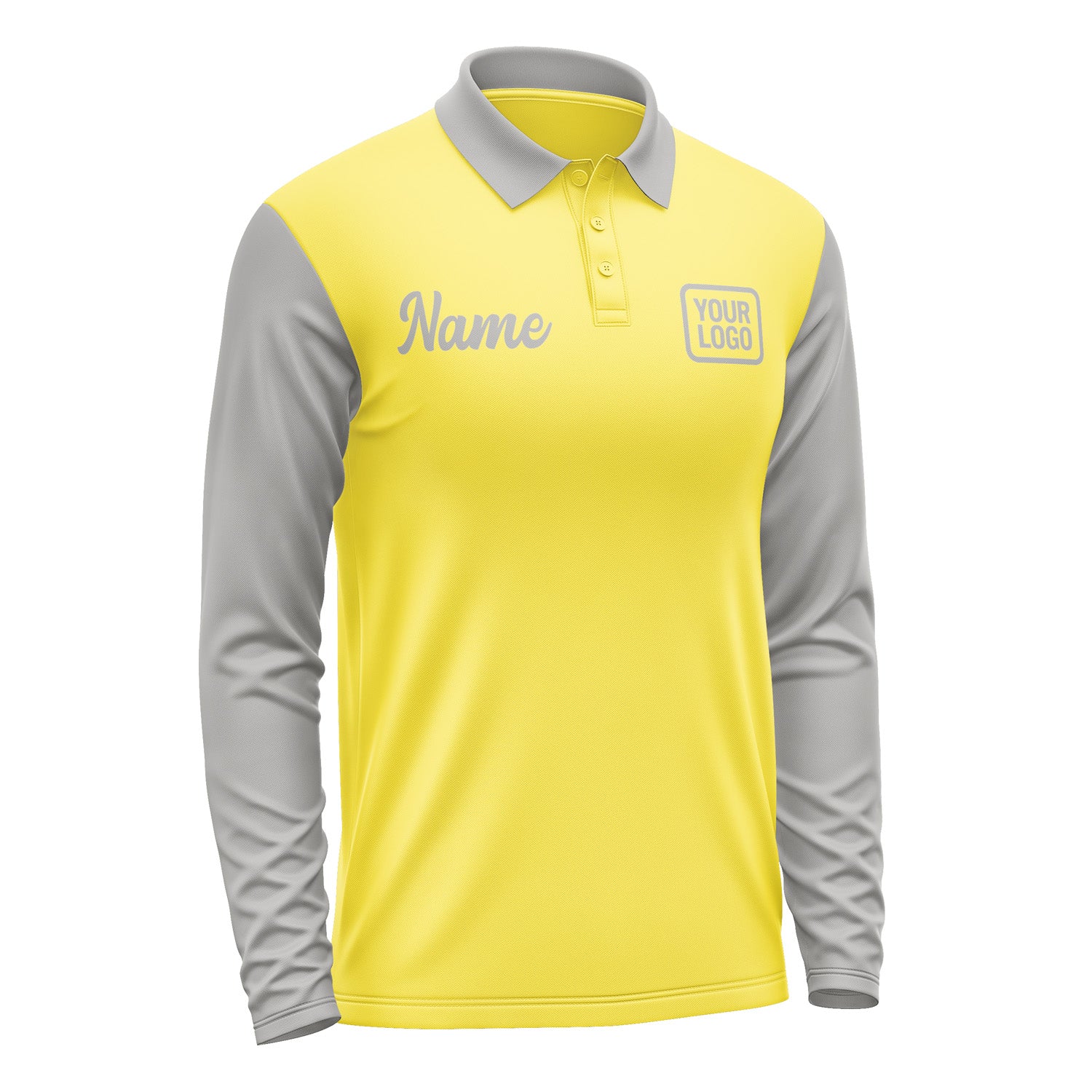 Custom Light Yellow Gray Long Sleeve Polo Shirt Pl260404B104