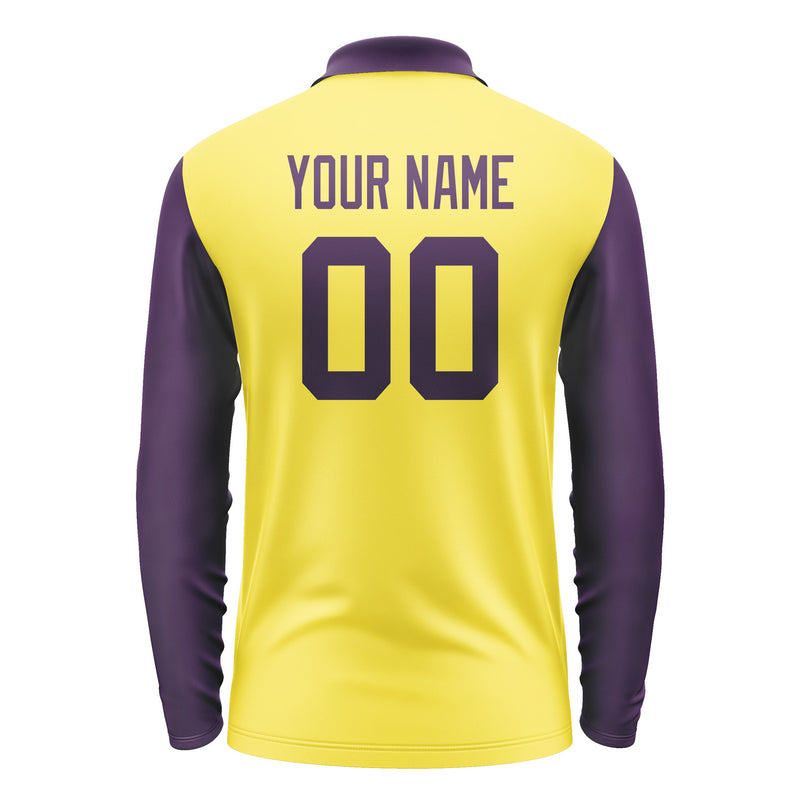 Custom Light Yellow Purple Long Sleeve Polo Shirt Pl260707B107