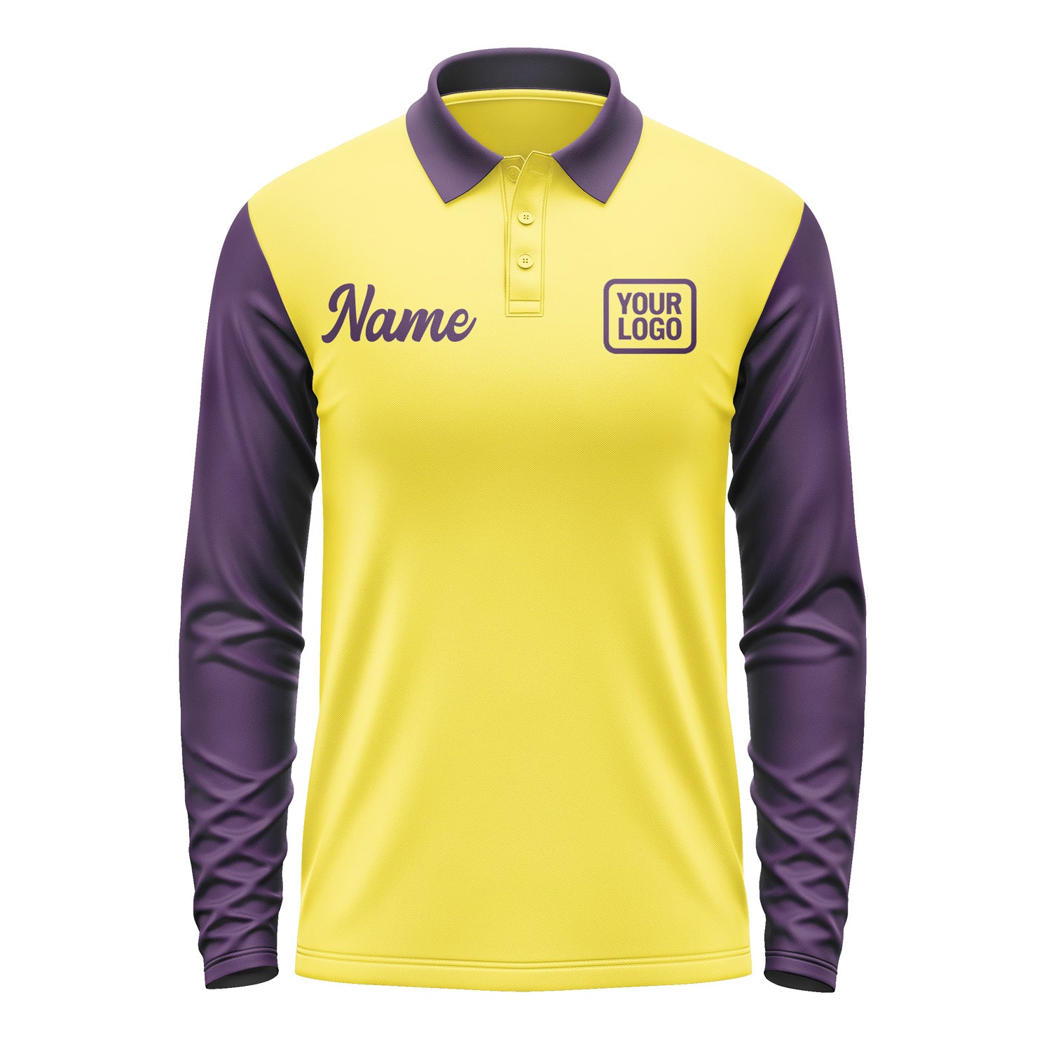 Custom Light Yellow Purple Long Sleeve Polo Shirt Pl260707B107