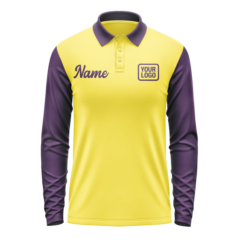 Custom Light Yellow Purple Long Sleeve Polo Shirt Pl260707B107
