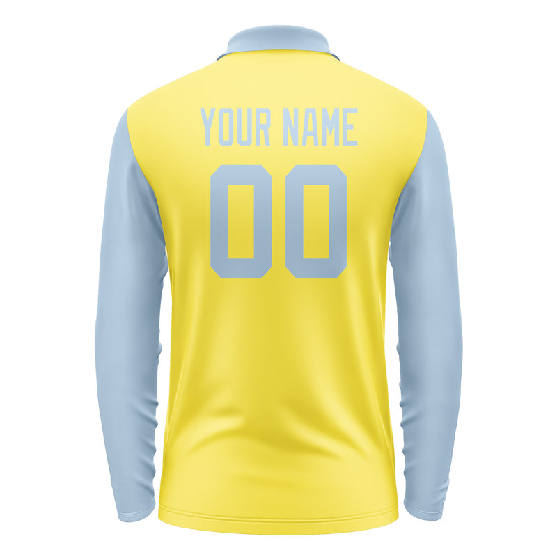 Custom Light Yellow Light Blue Long Sleeve Polo Shirt Pl260808B108