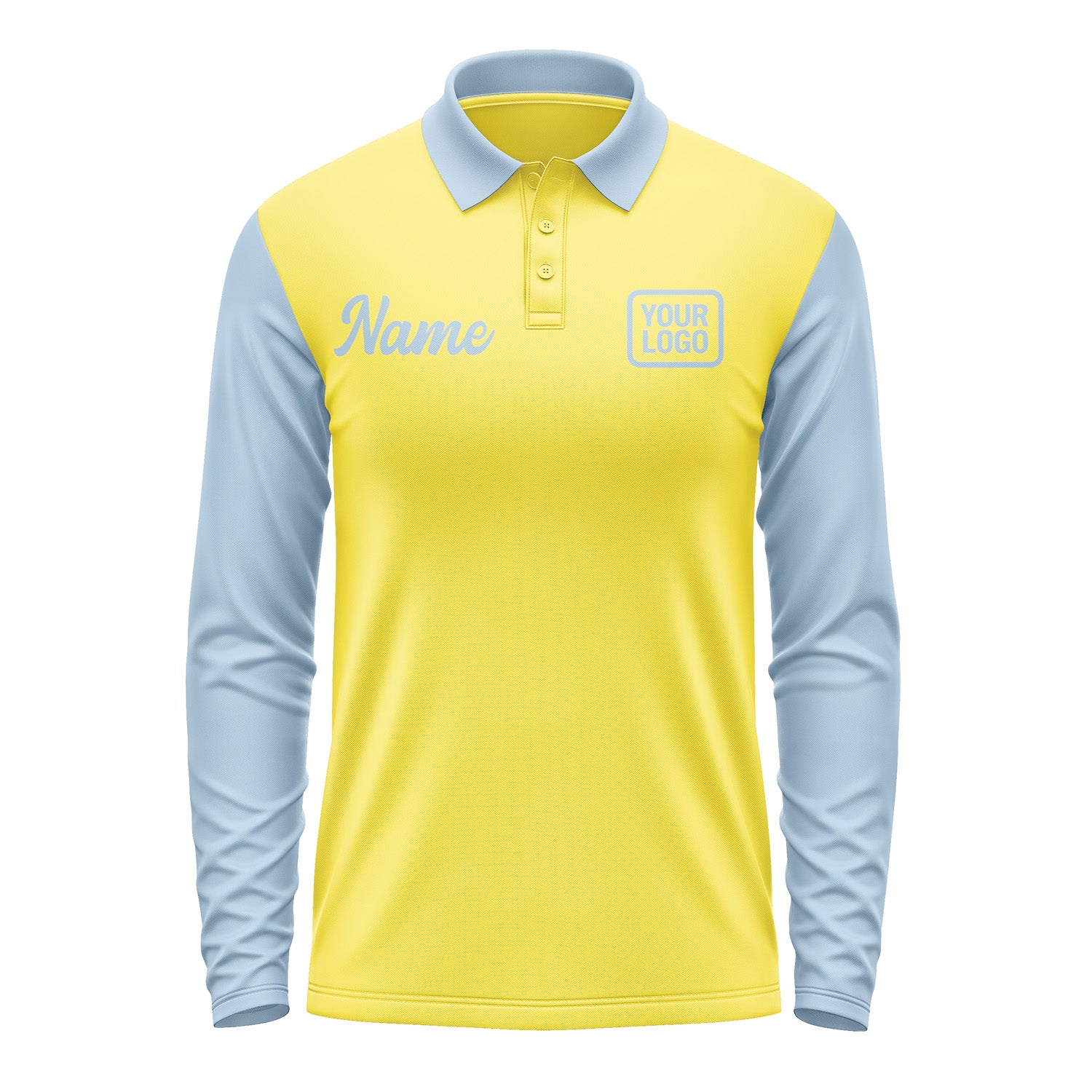 Custom Light Yellow Light Blue Long Sleeve Polo Shirt Pl260808B108
