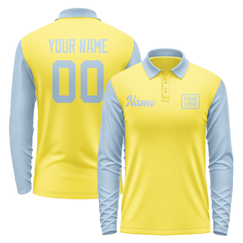 Custom Light Yellow Light Blue Long Sleeve Polo Shirt Pl260808B108