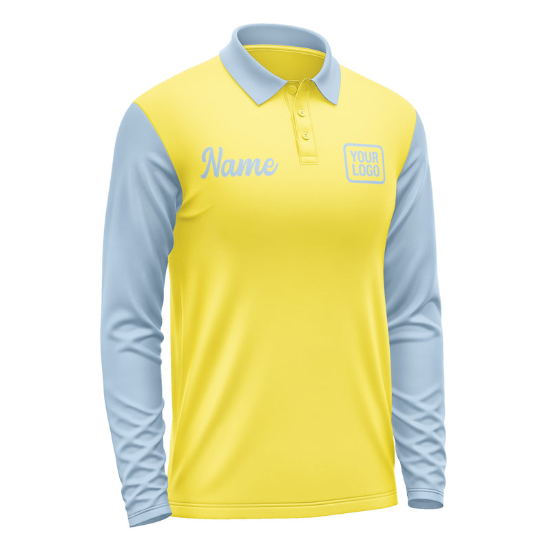Custom Light Yellow Light Blue Long Sleeve Polo Shirt Pl260808B108