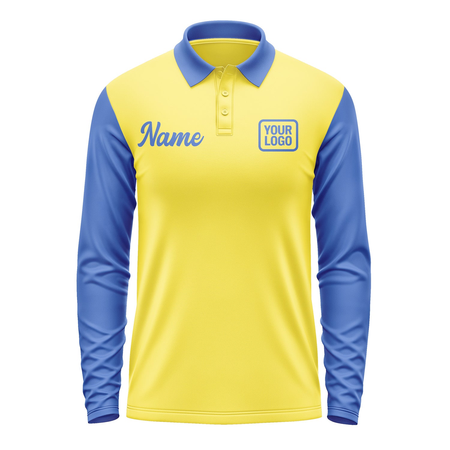 Custom Light Yellow Sky Blue Long Sleeve Polo Shirt Pl260909B109