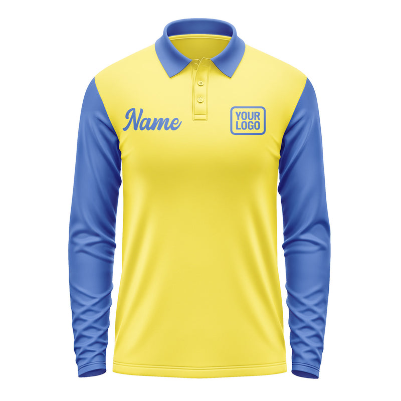 Custom Light Yellow Sky Blue Long Sleeve Polo Shirt Pl260909B109