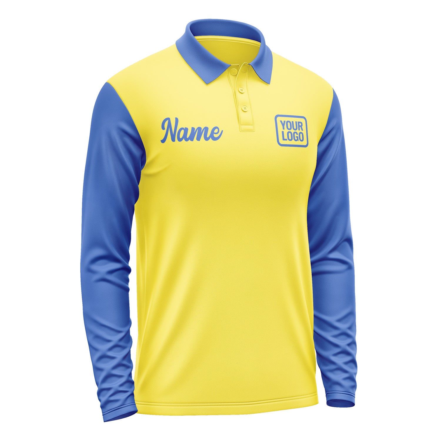 Custom Light Yellow Sky Blue Long Sleeve Polo Shirt Pl260909B109