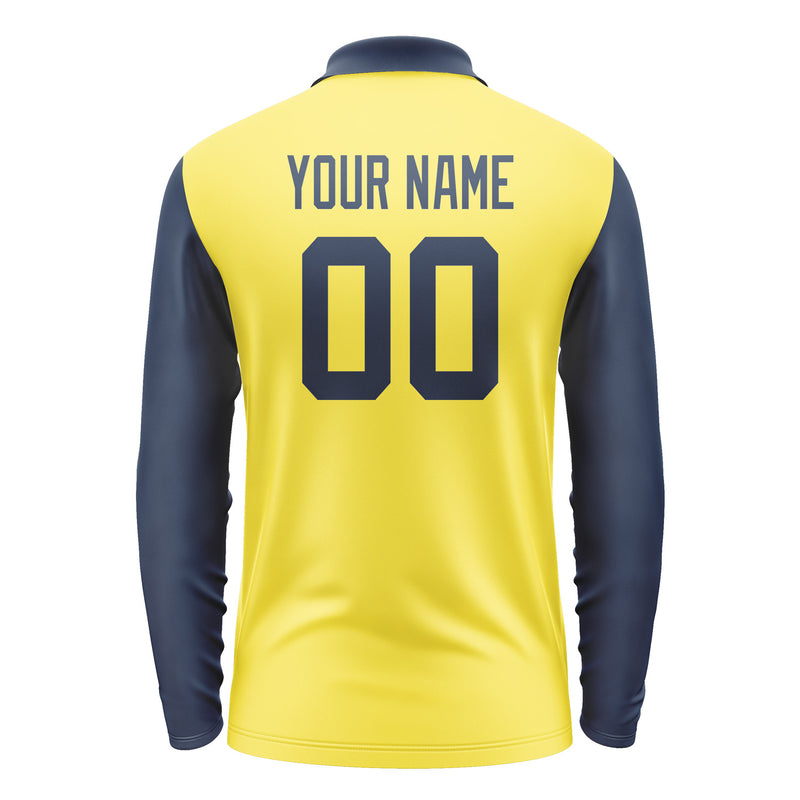 Custom Light Yellow Blue Long Sleeve Polo Shirt Pl261010B110