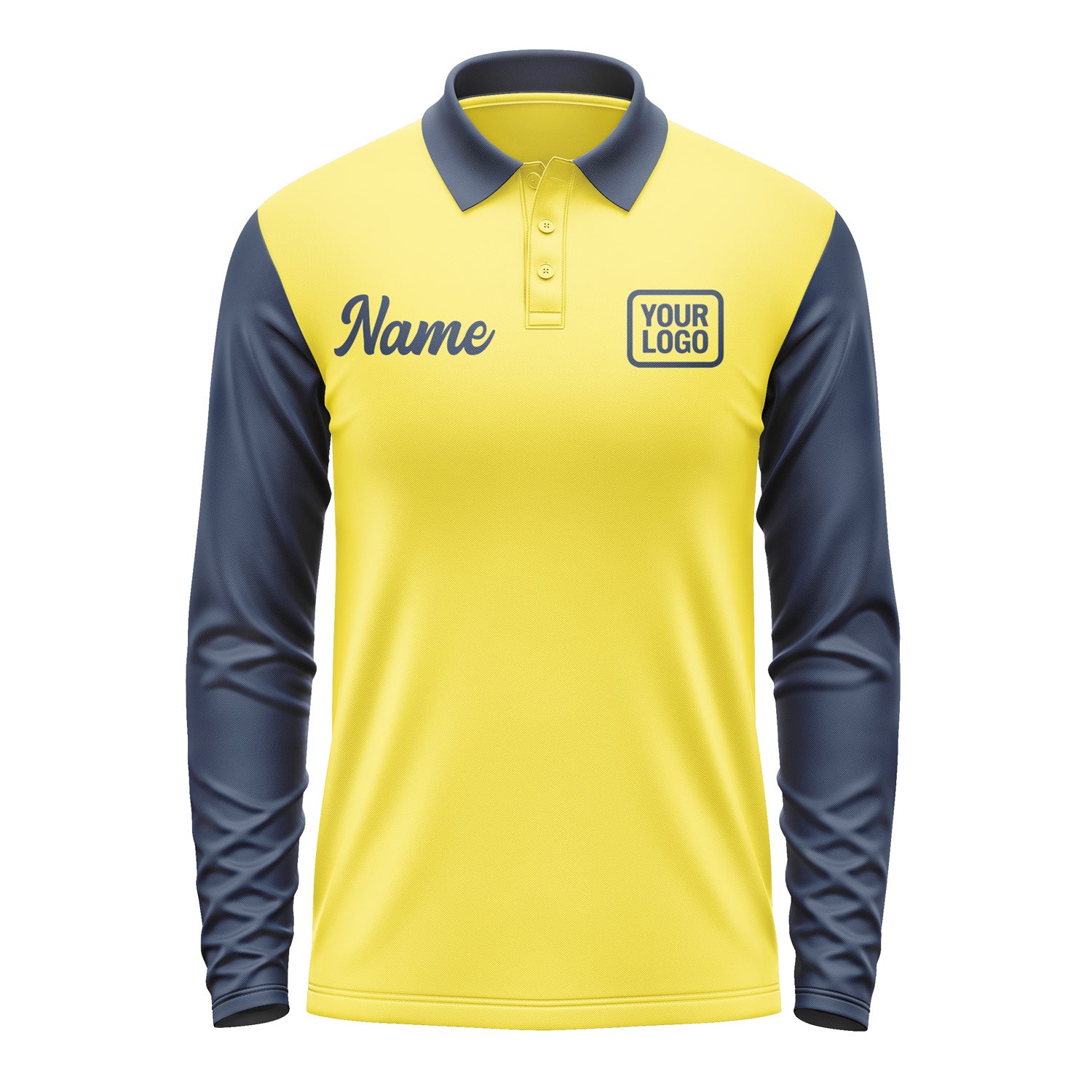 Custom Light Yellow Blue Long Sleeve Polo Shirt Pl261010B110