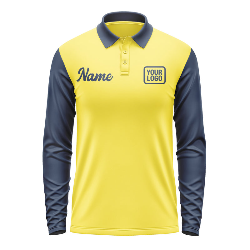 Custom Light Yellow Blue Long Sleeve Polo Shirt Pl261010B110