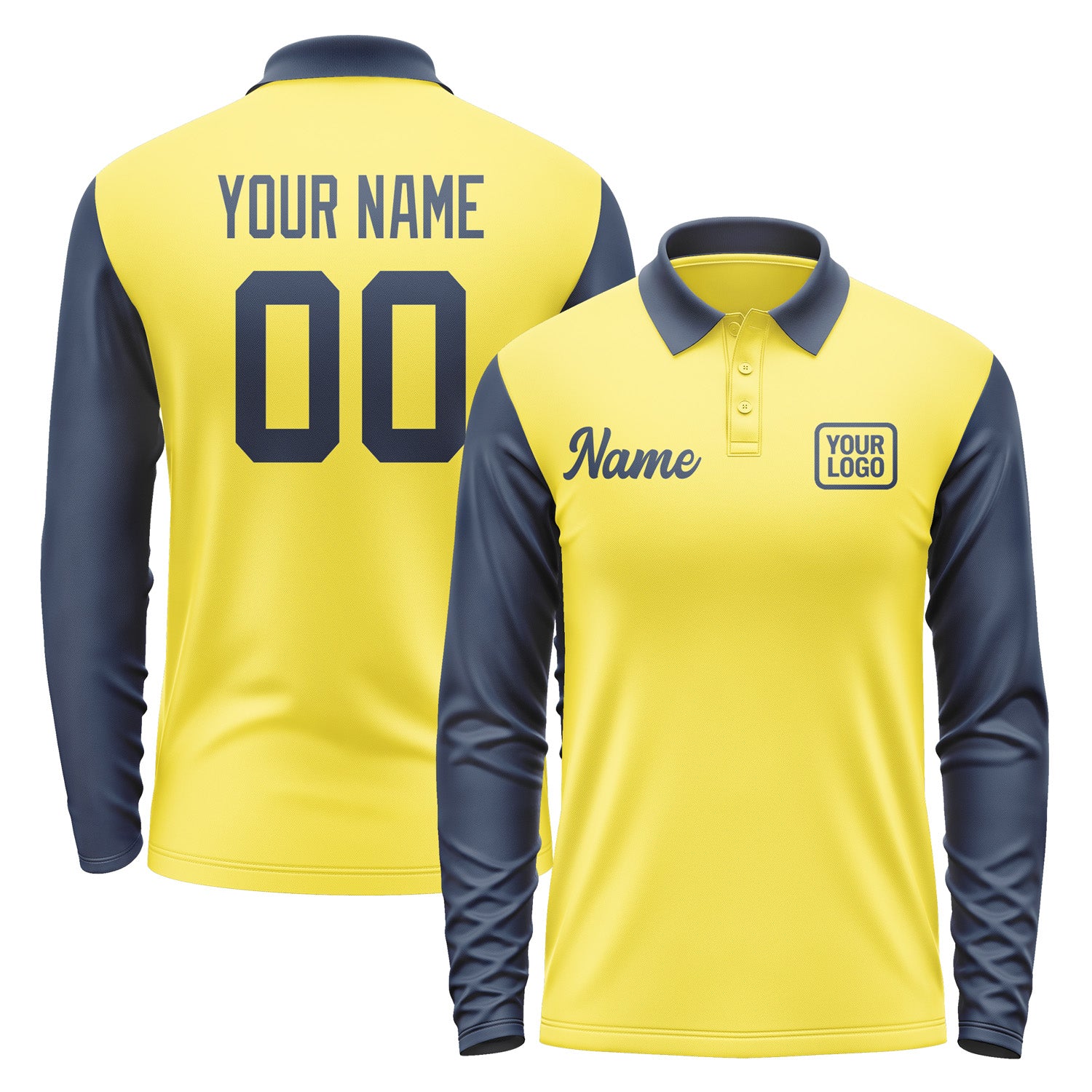 Custom Light Yellow Blue Long Sleeve Polo Shirt Pl261010B110