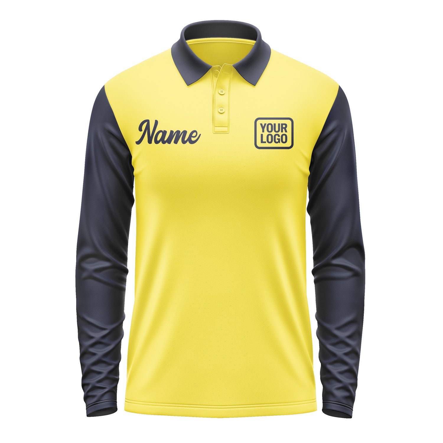 Custom Light Yellow Navy Long Sleeve Polo Shirt Pl261111B111
