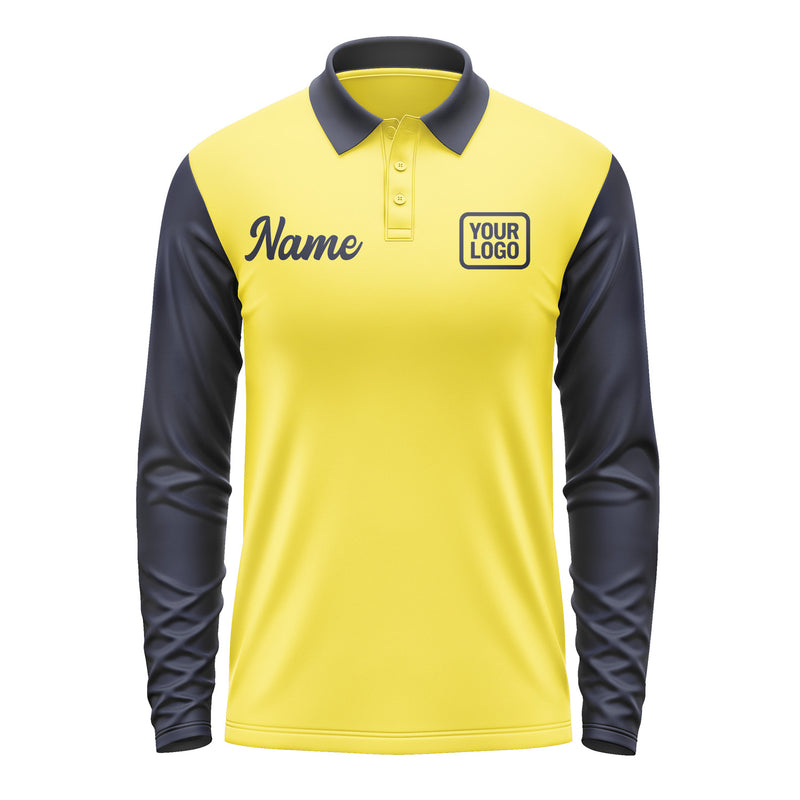 Custom Light Yellow Navy Long Sleeve Polo Shirt Pl261111B111