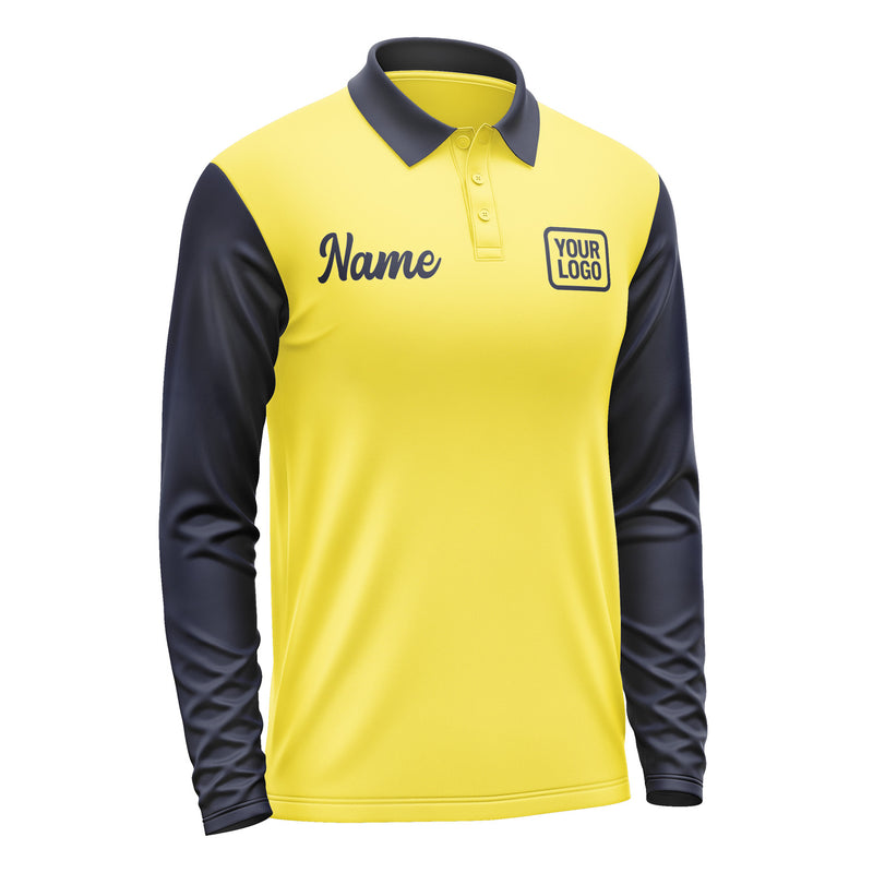 Custom Light Yellow Navy Long Sleeve Polo Shirt Pl261111B111