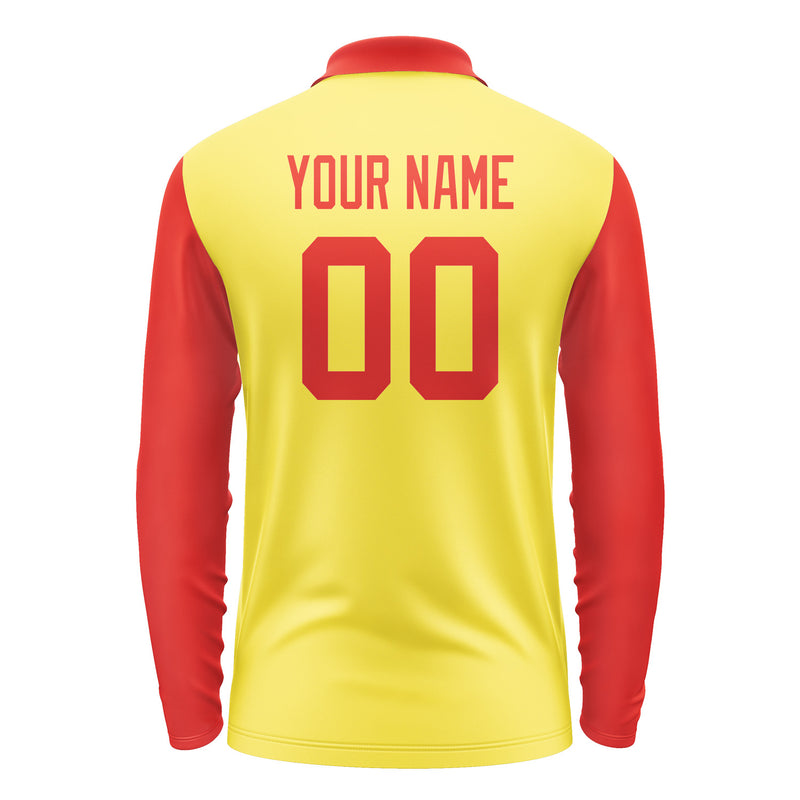 Custom Light Yellow Orange Red Long Sleeve Polo Shirt Pl261212B112