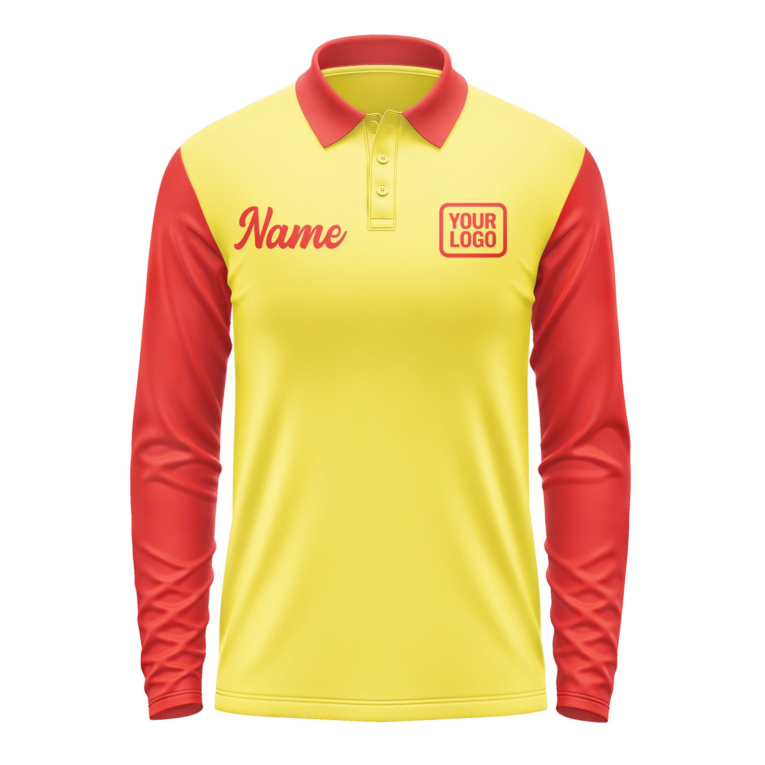 Custom Light Yellow Orange Red Long Sleeve Polo Shirt Pl261212B112