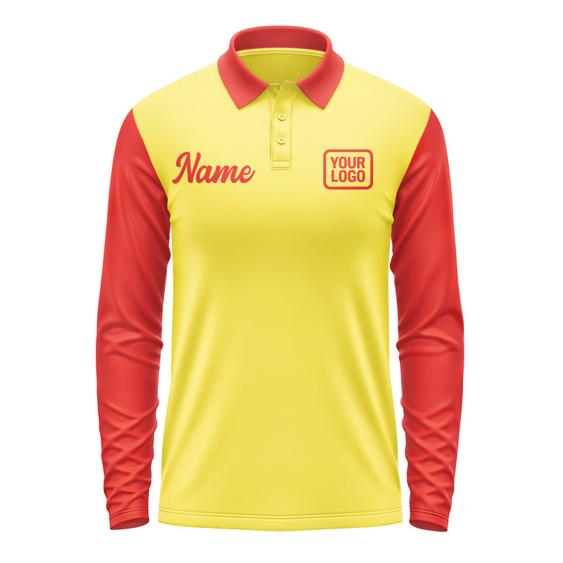 Custom Light Yellow Orange Red Long Sleeve Polo Shirt Pl261212B112