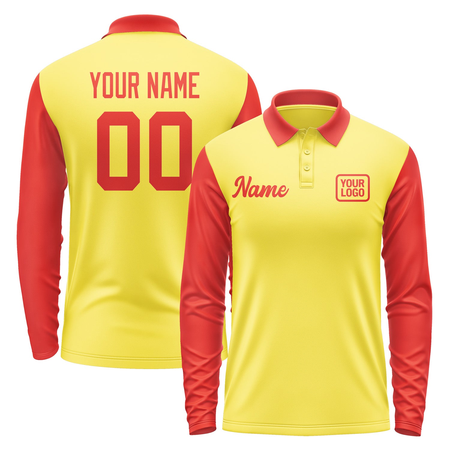 Custom Light Yellow Orange Red Long Sleeve Polo Shirt Pl261212B112