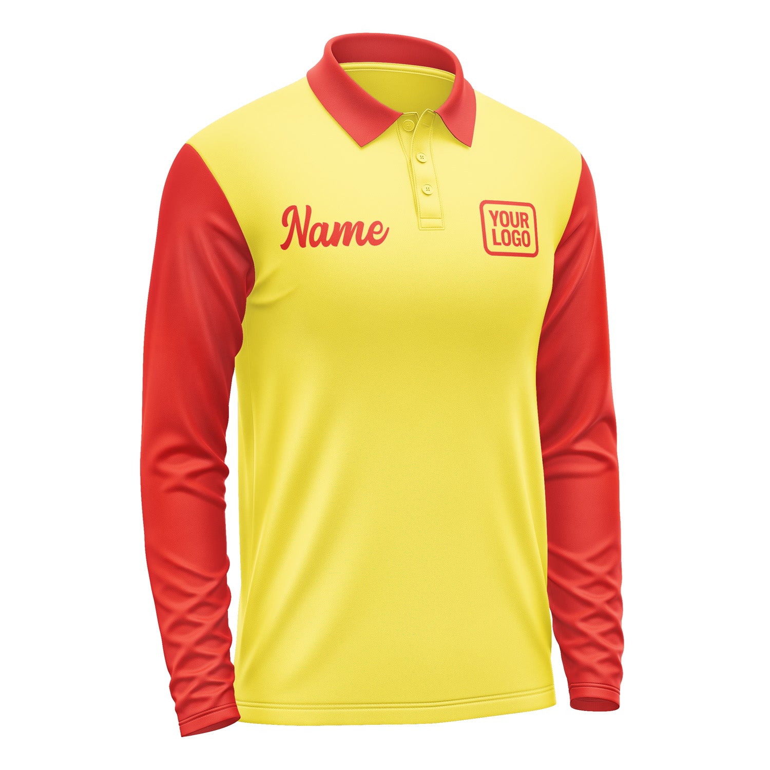 Custom Light Yellow Orange Red Long Sleeve Polo Shirt Pl261212B112