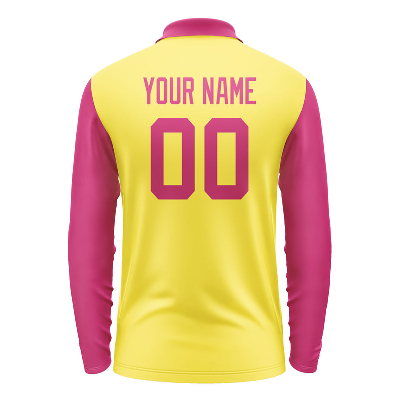 Custom Light Yellow Pink Long Sleeve Polo Shirt Pl261313B113