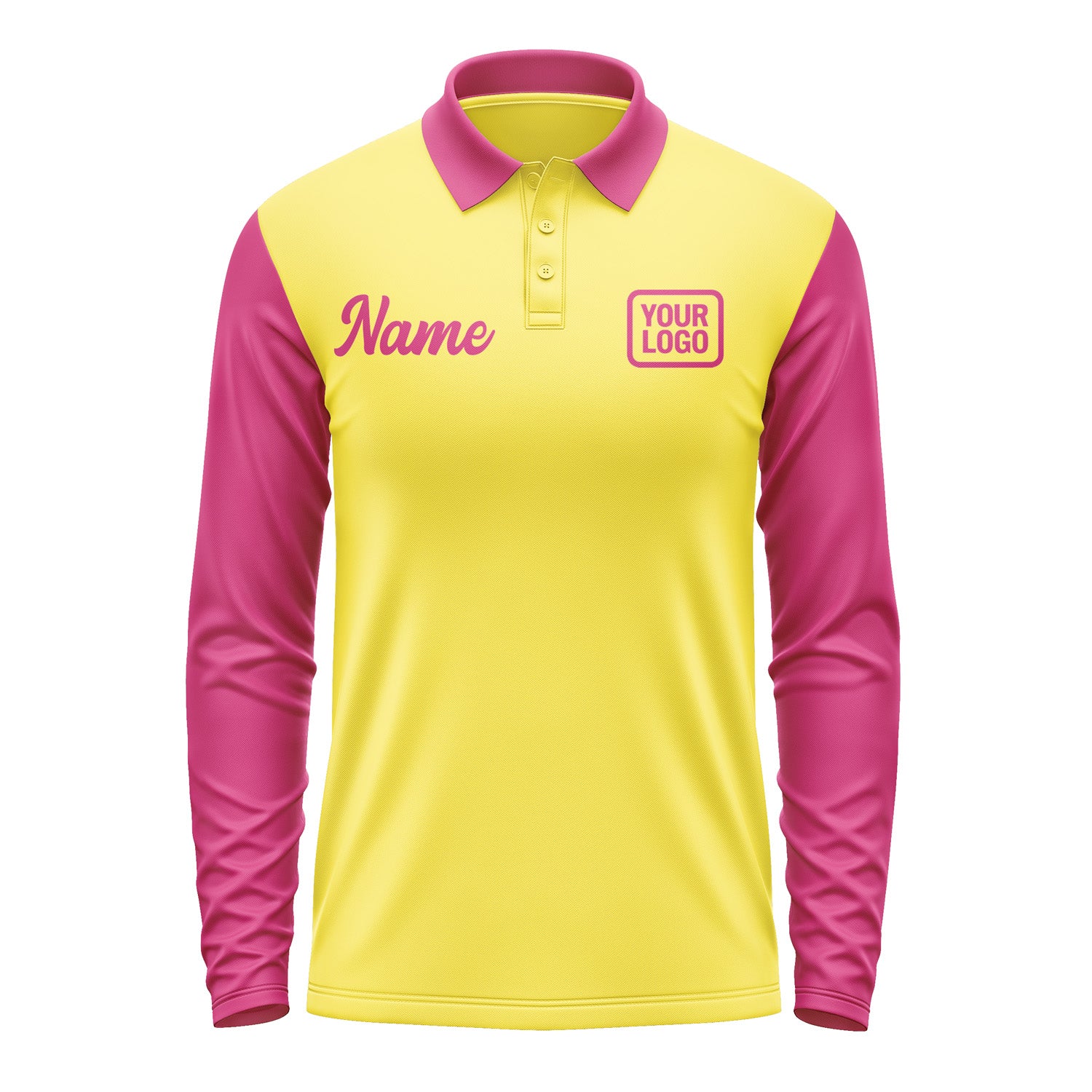 Custom Light Yellow Pink Long Sleeve Polo Shirt Pl261313B113