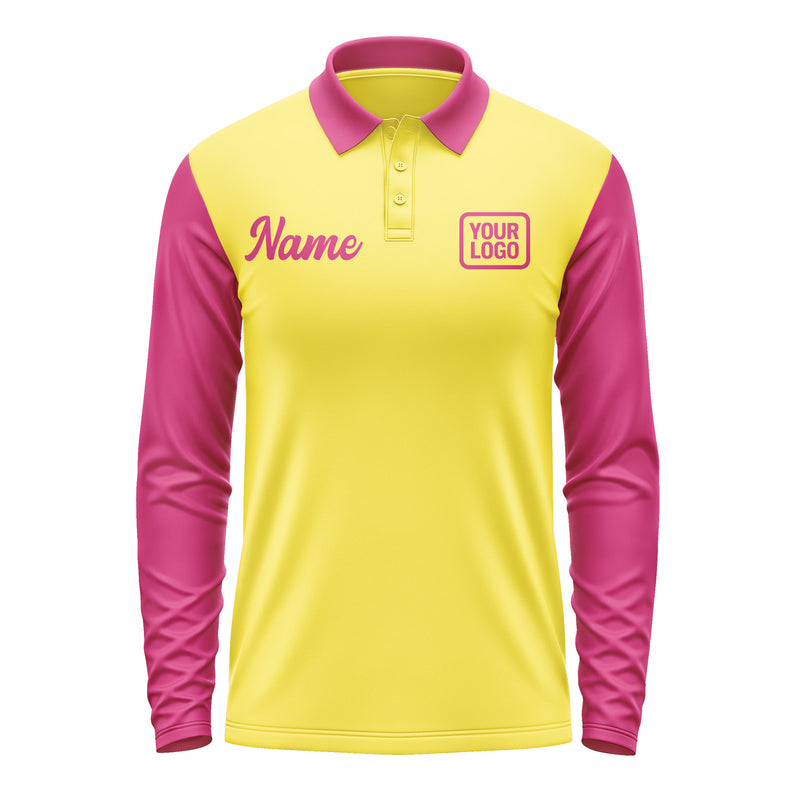 Custom Light Yellow Pink Long Sleeve Polo Shirt Pl261313B113