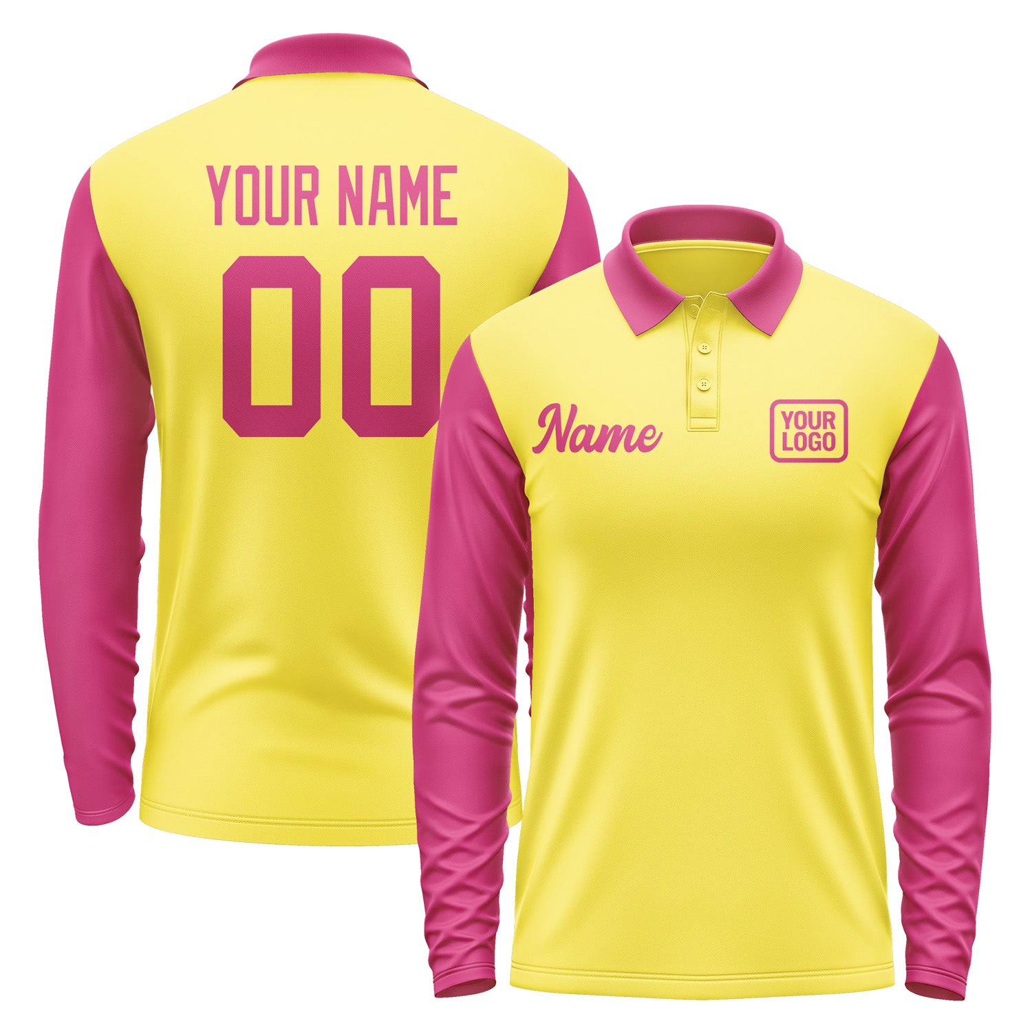 Custom Light Yellow Pink Long Sleeve Polo Shirt Pl261313B113