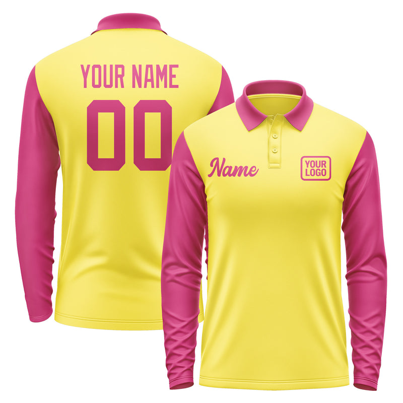Custom Light Yellow Pink Long Sleeve Polo Shirt Pl261313B113