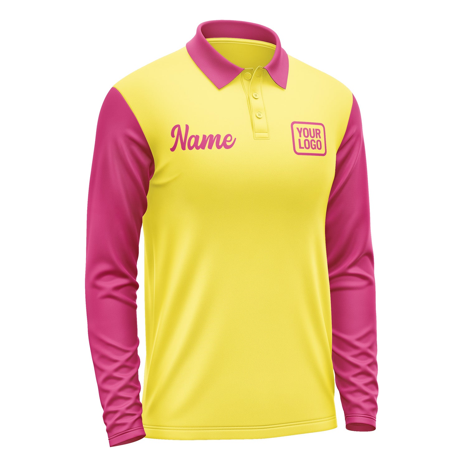 Custom Light Yellow Pink Long Sleeve Polo Shirt Pl261313B113