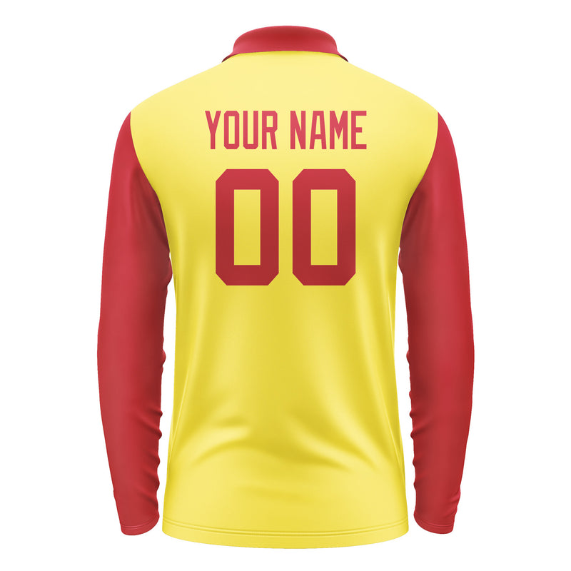 Custom Light Yellow Red Long Sleeve Polo Shirt Pl261414B114