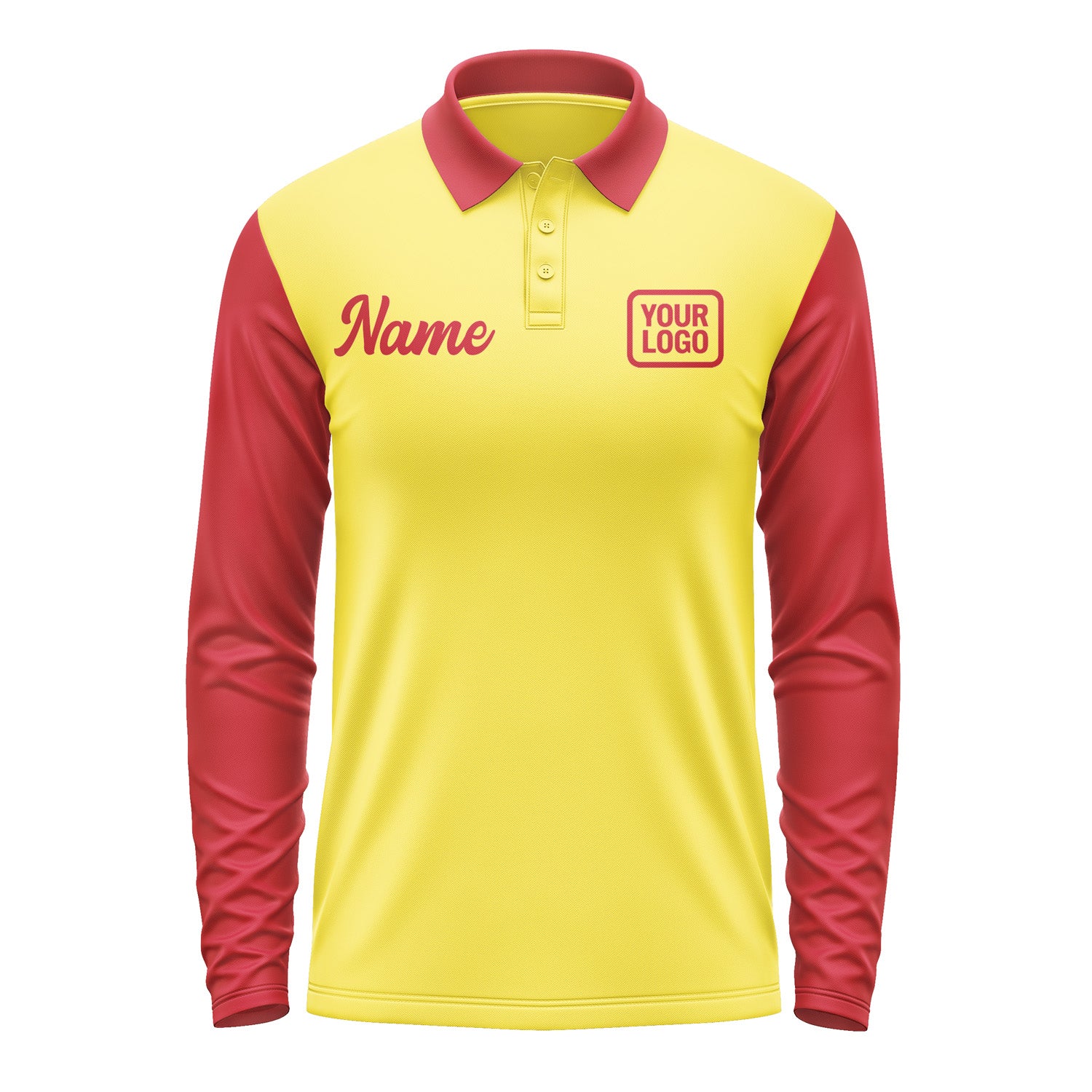Custom Light Yellow Red Long Sleeve Polo Shirt Pl261414B114