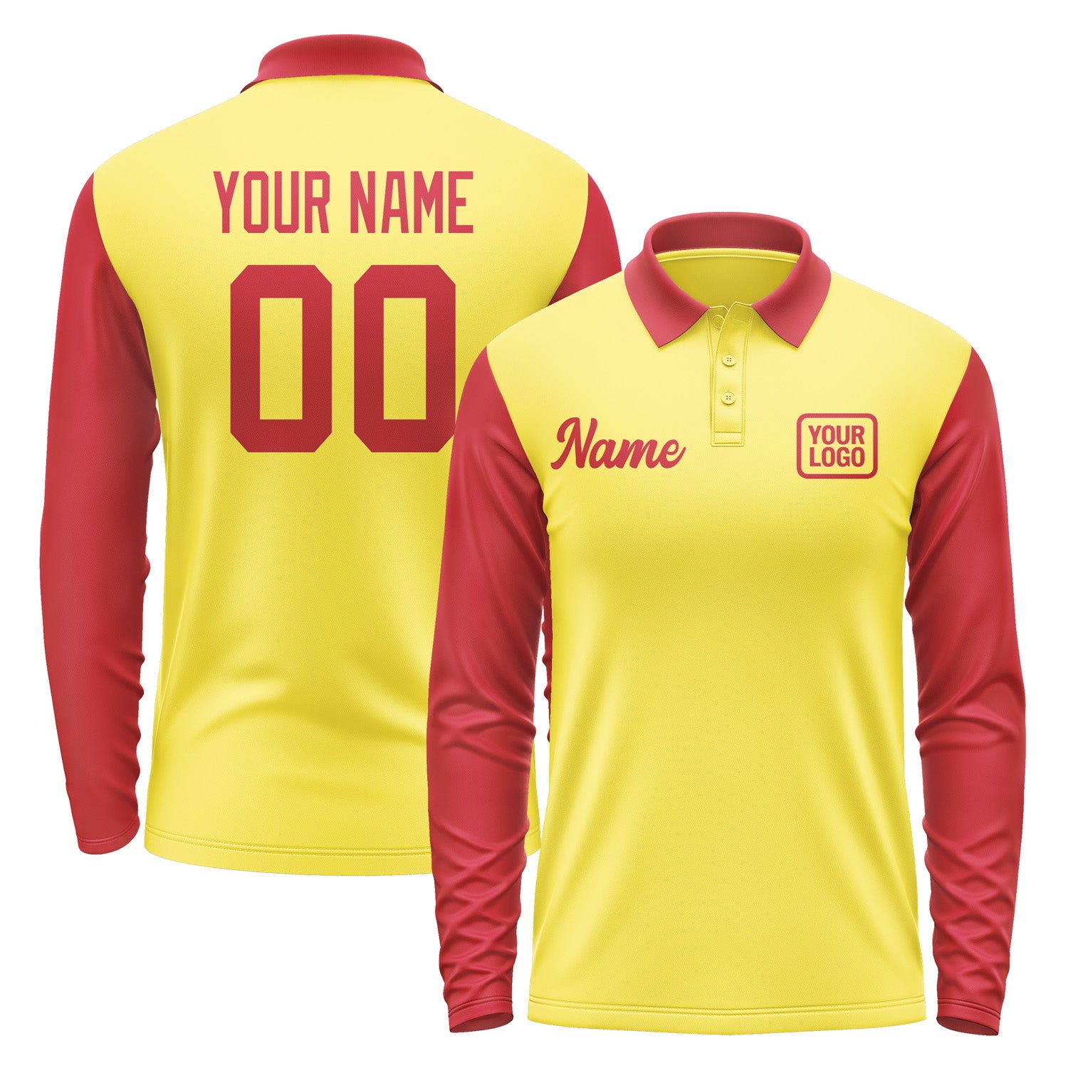 Custom Light Yellow Red Long Sleeve Polo Shirt Pl261414B114