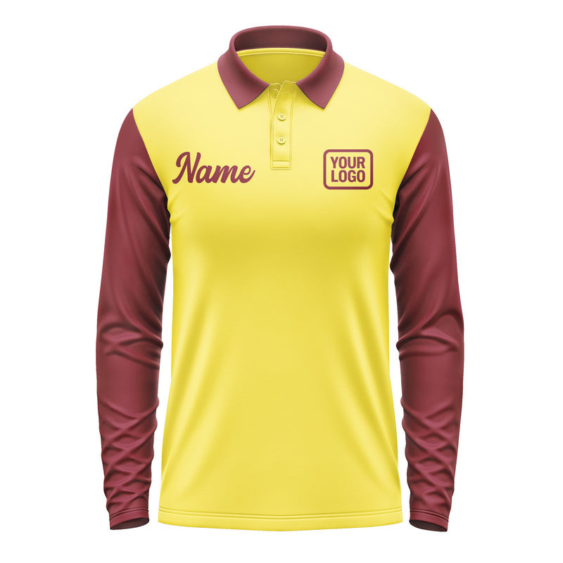 Custom Light Yellow Crimson Red Long Sleeve Polo Shirt Pl261515B115