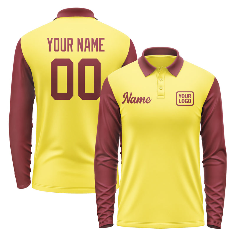Custom Light Yellow Crimson Red Long Sleeve Polo Shirt Pl261515B115