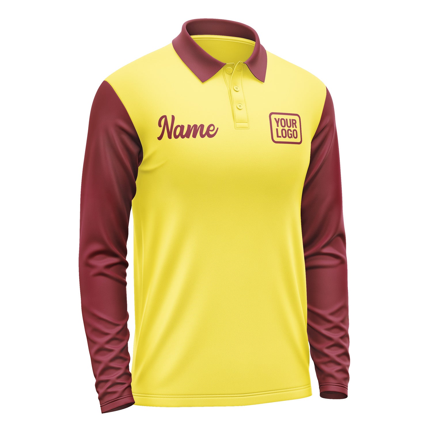 Custom Light Yellow Crimson Red Long Sleeve Polo Shirt Pl261515B115