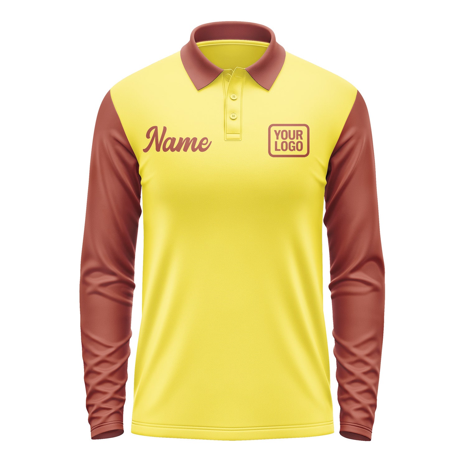 Custom Light Yellow Coral Red Long Sleeve Polo Shirt Pl261616B116