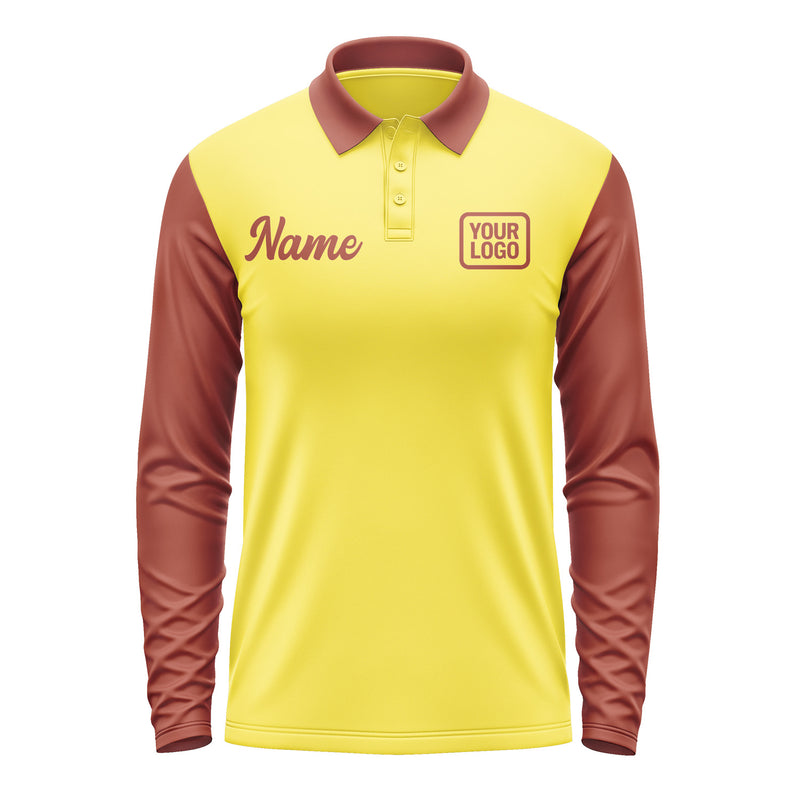 Custom Light Yellow Coral Red Long Sleeve Polo Shirt Pl261616B116