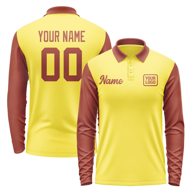 Custom Light Yellow Coral Red Long Sleeve Polo Shirt Pl261616B116