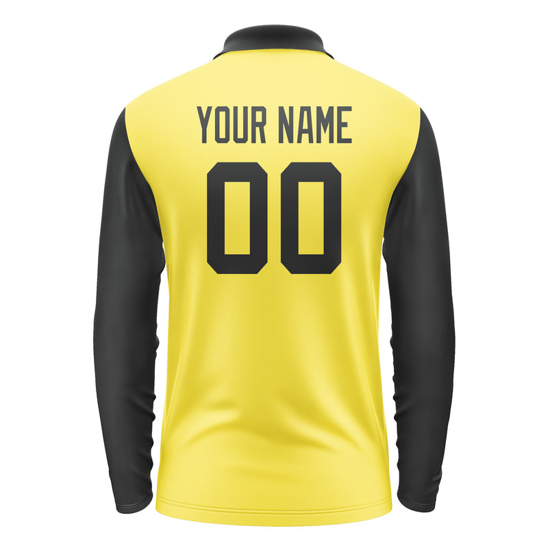 Custom Light Yellow Black Long Sleeve Polo Shirt Pl261717B117