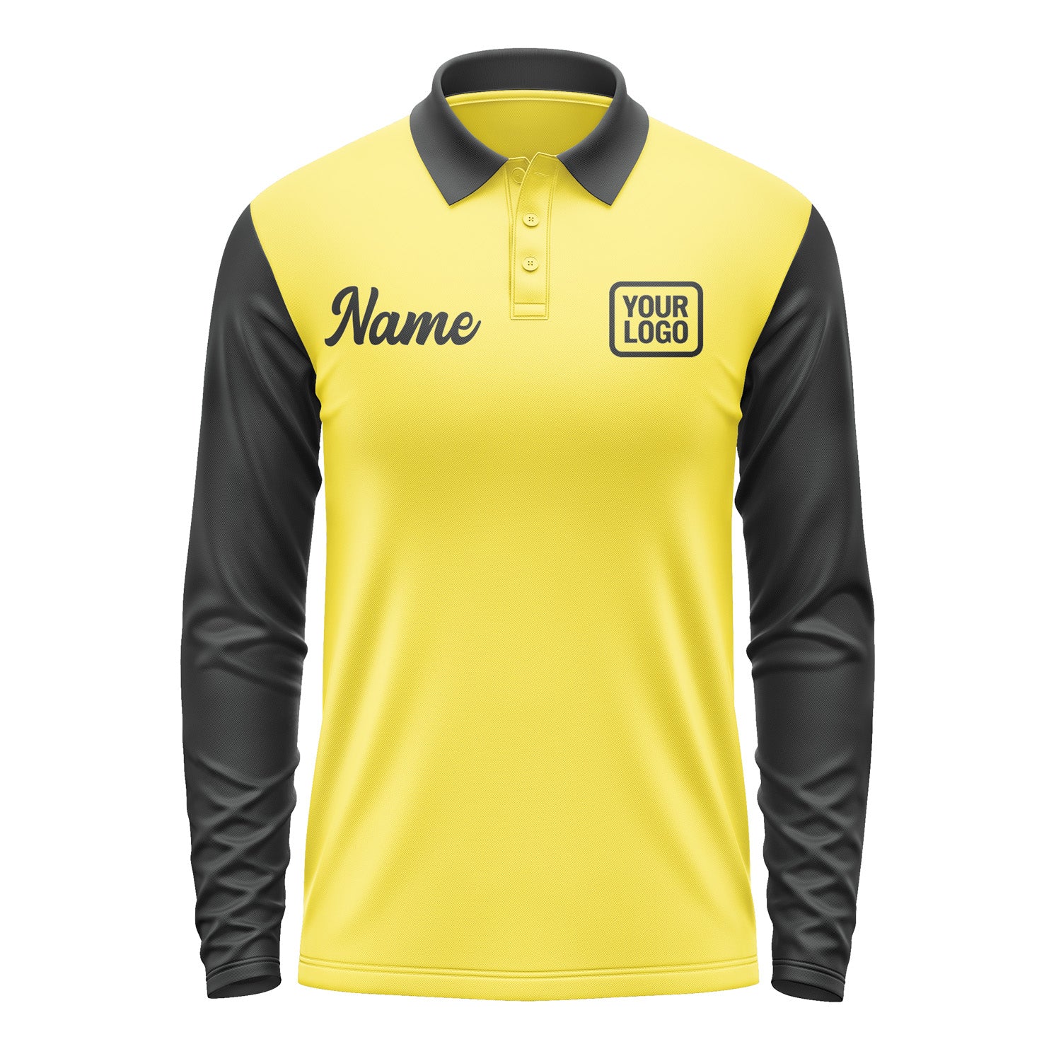 Custom Light Yellow Black Long Sleeve Polo Shirt Pl261717B117