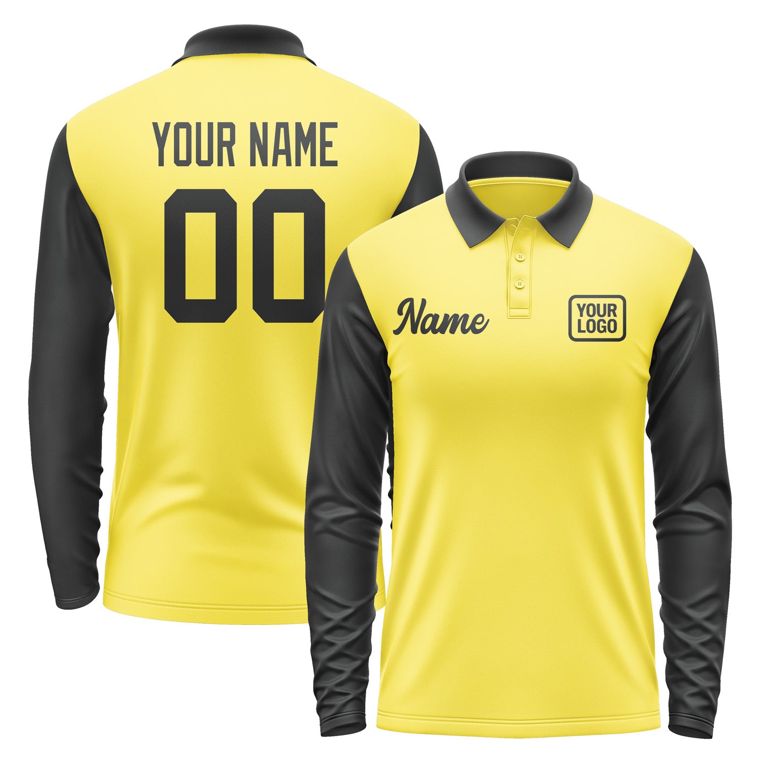 Custom Light Yellow Black Long Sleeve Polo Shirt Pl261717B117