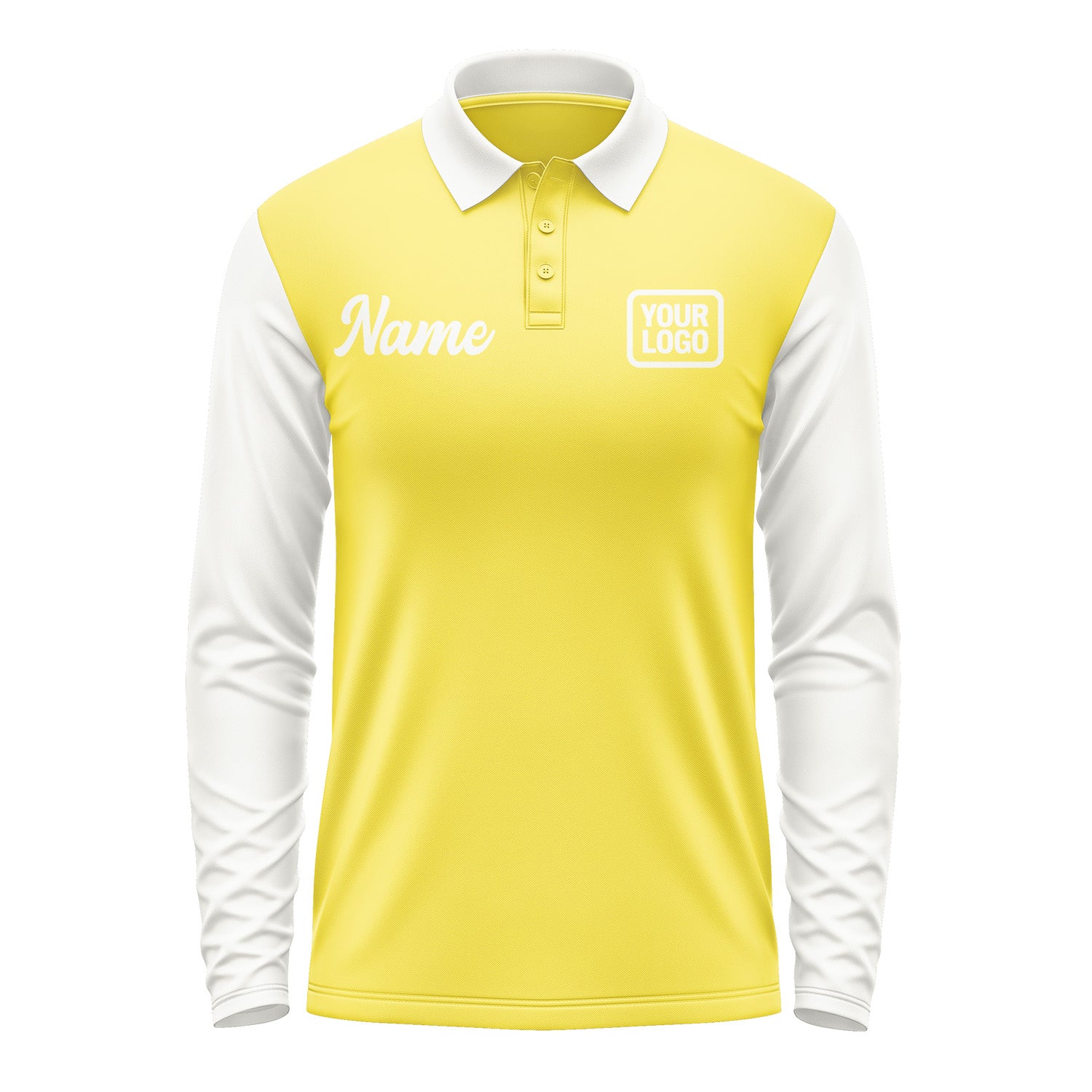 Custom Light Yellow White Long Sleeve Polo Shirt Pl261818B118