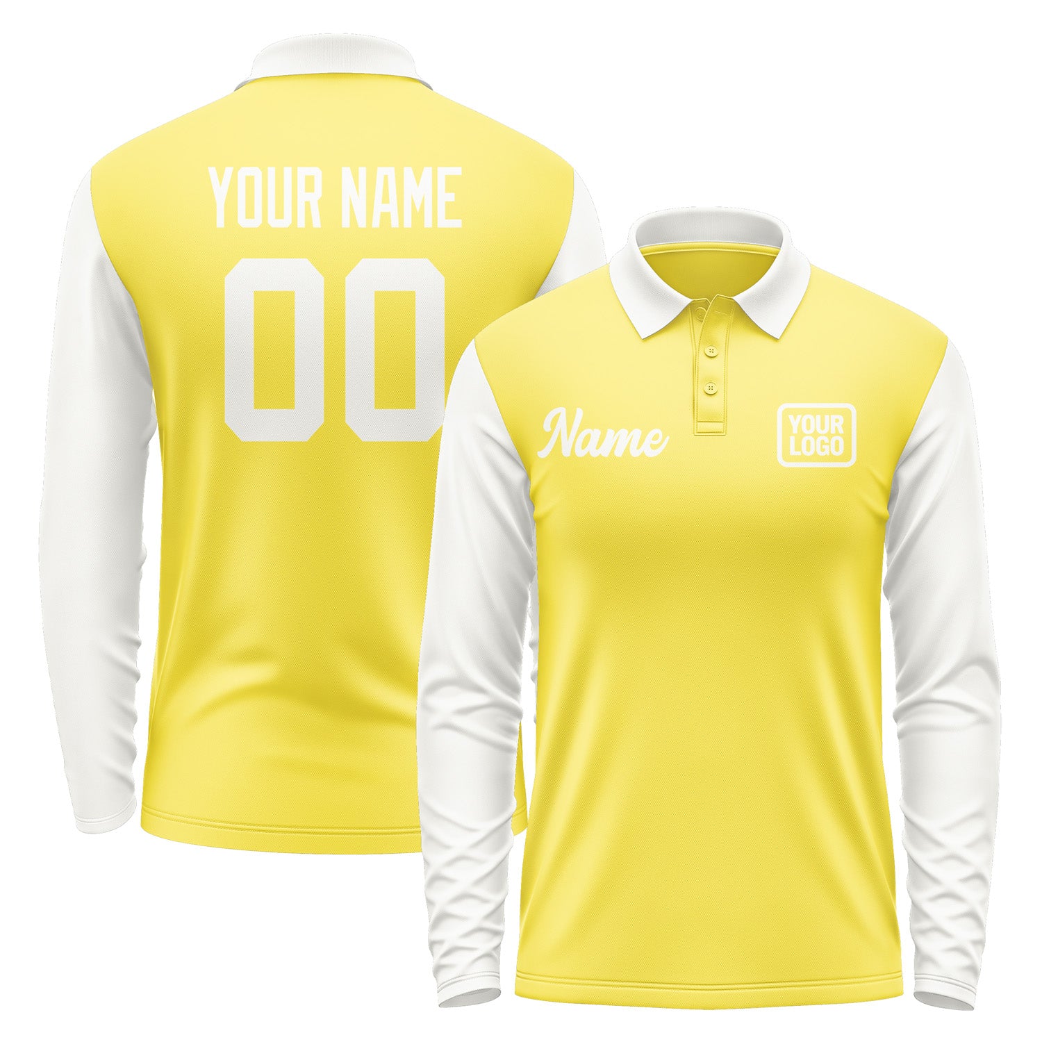 Custom Light Yellow White Long Sleeve Polo Shirt Pl261818B118